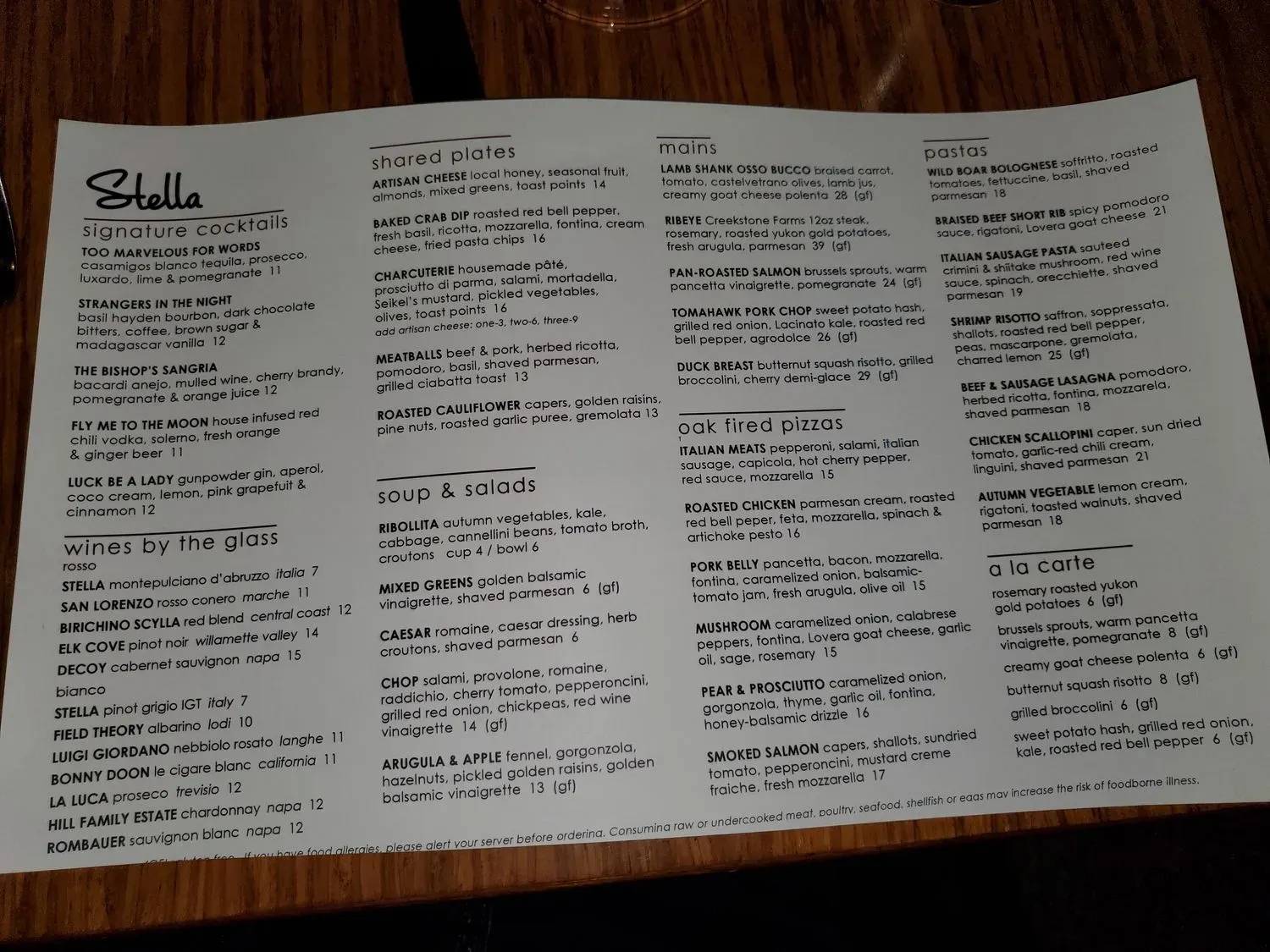 Stella Modern Italian Cuisine Menu - Updated October 2025
