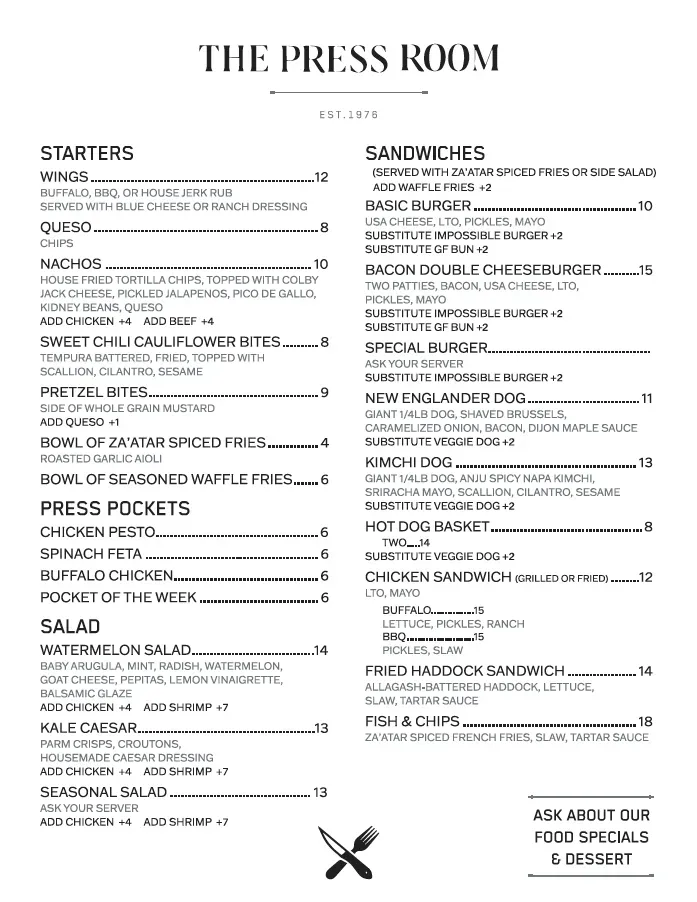 The Press Room Menu - Updated October 2025