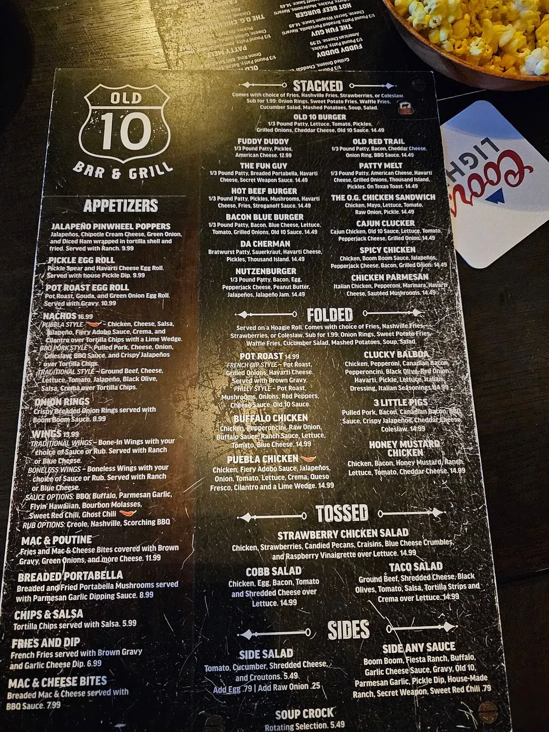 Old 10 Bar & Grill Menu - Updated October 2025