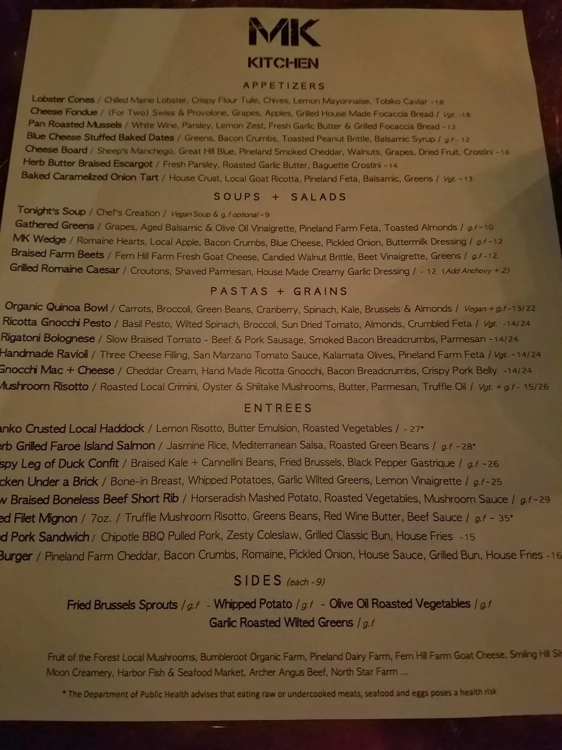 MK Kitchen Menu - Updated October 2025