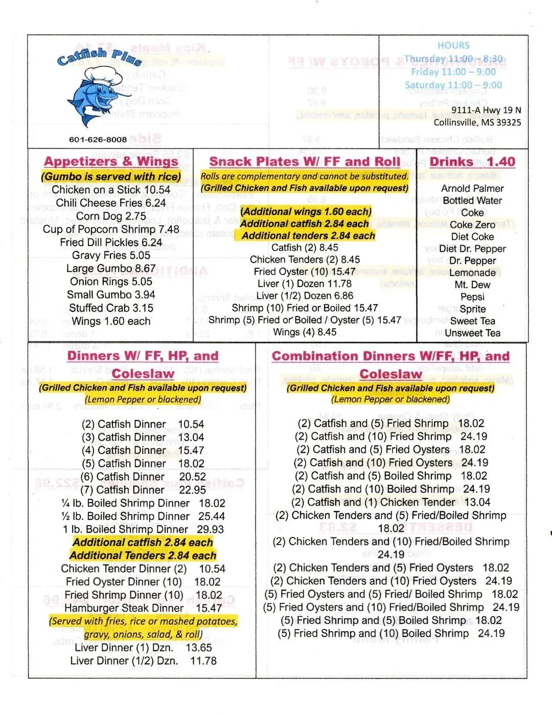 Catfish Plus of Collinsville, MS Menu - Updated October 2025