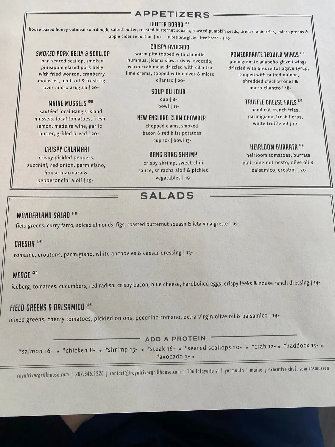 Royal River Grill House Menu - Updated October 2025