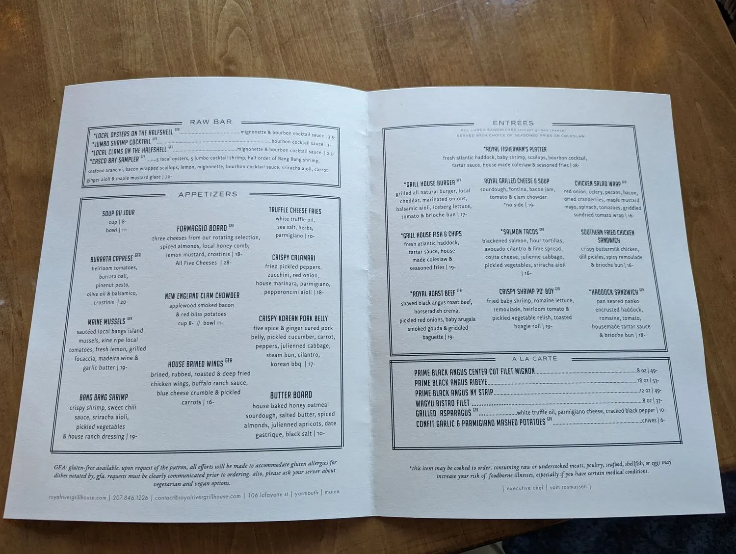Royal River Grill House Menu - Updated October 2025