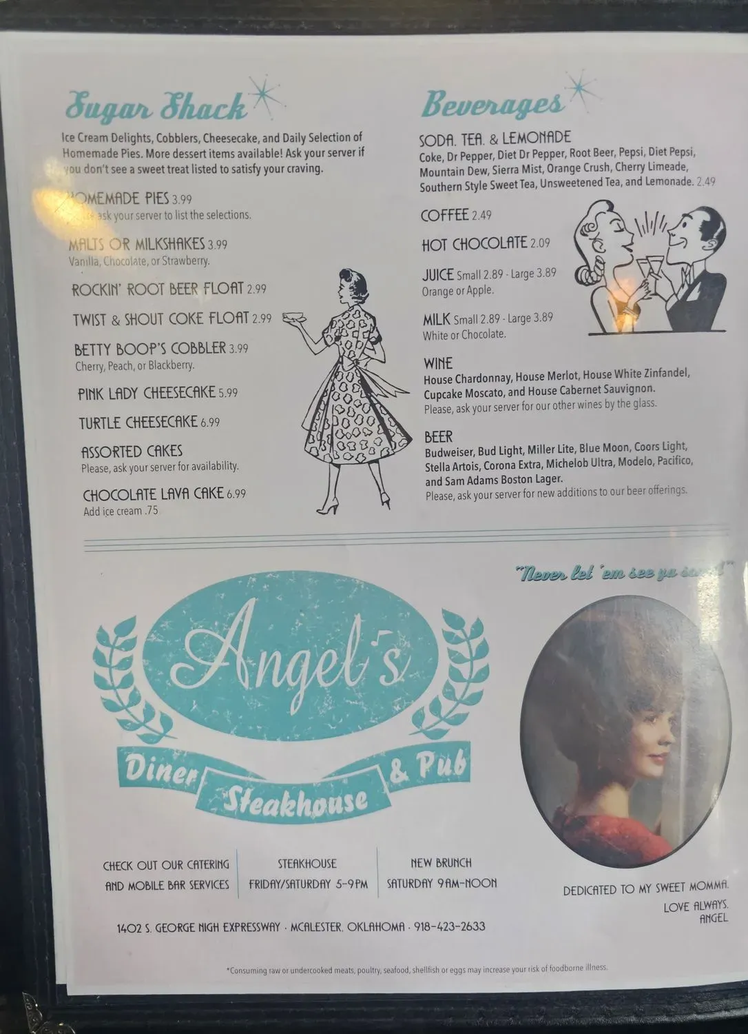 Angel's Diner Menu - Updated October 2025