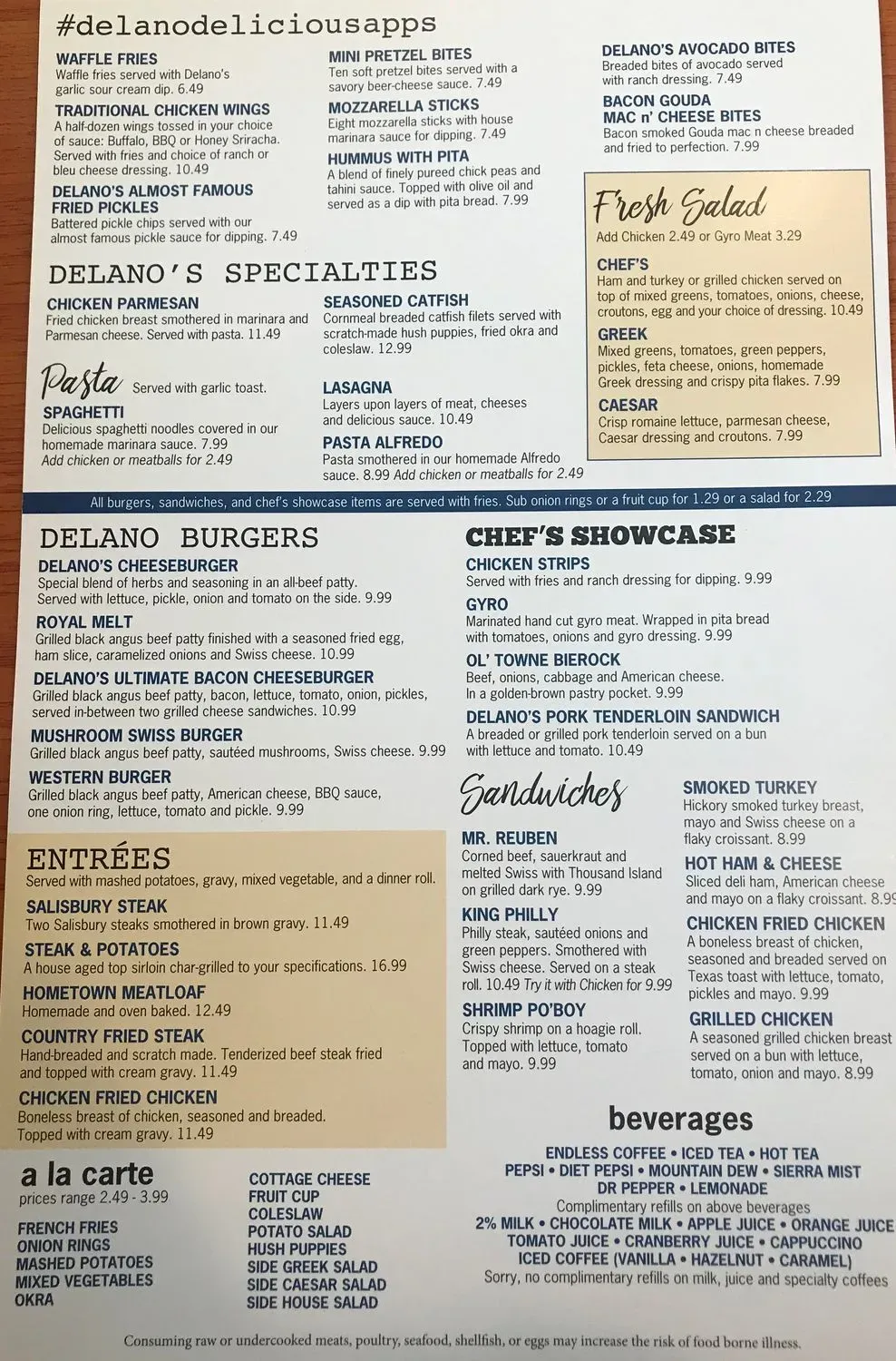 Delano's Diner Menu - Updated October 2025