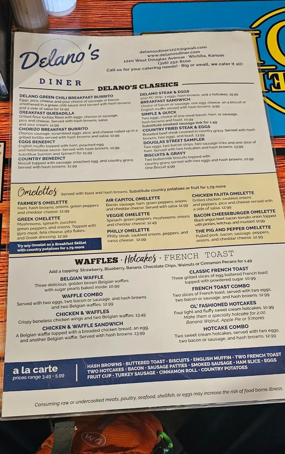 Delano's Diner Menu - Updated October 2025