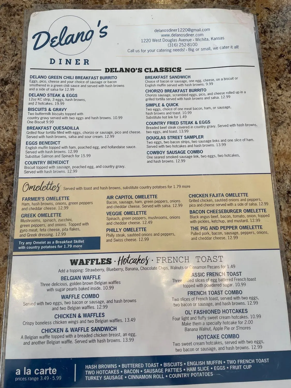 Delano's Diner Menu - Updated October 2025