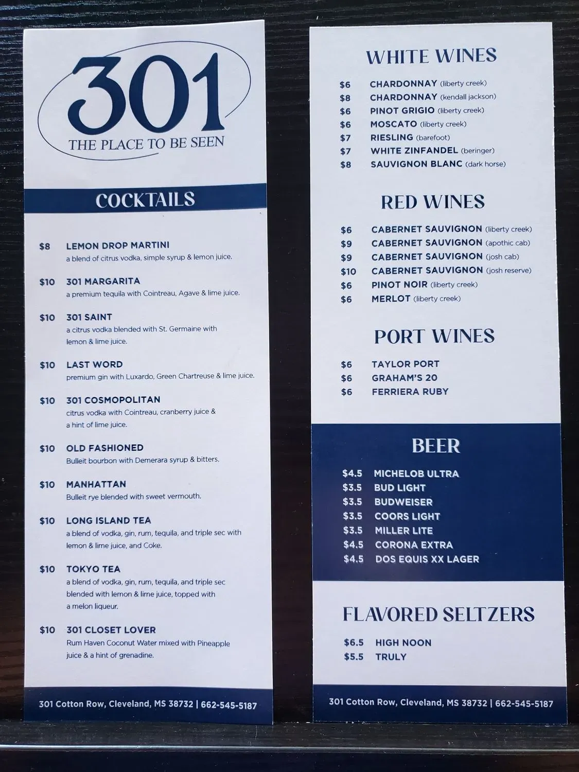 301 Downtown Menu - Updated October 2025