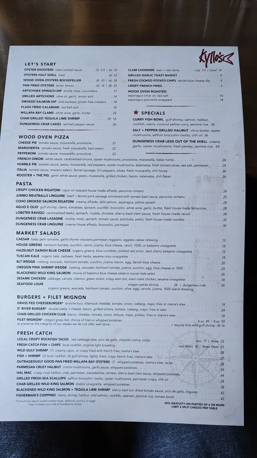 Kyllo’s Seafood & Grill Menu - Updated October 2025