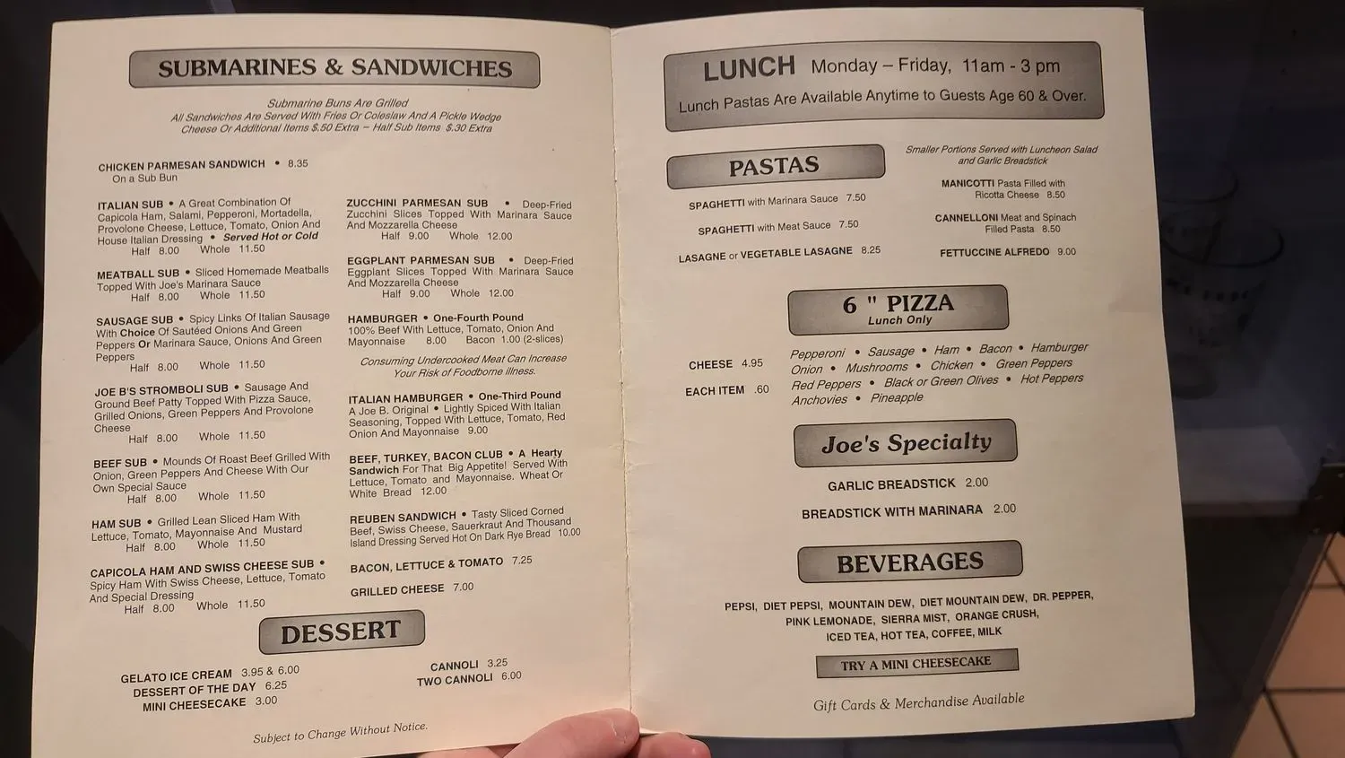 Joe Bologna's Restaurant Menu - Updated October 2025