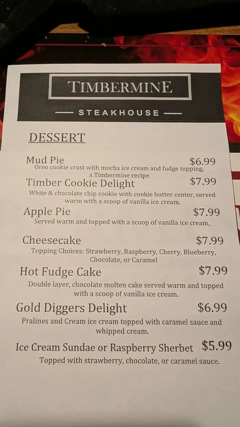 Timbermine Steakhouse Menu - Updated October 2025