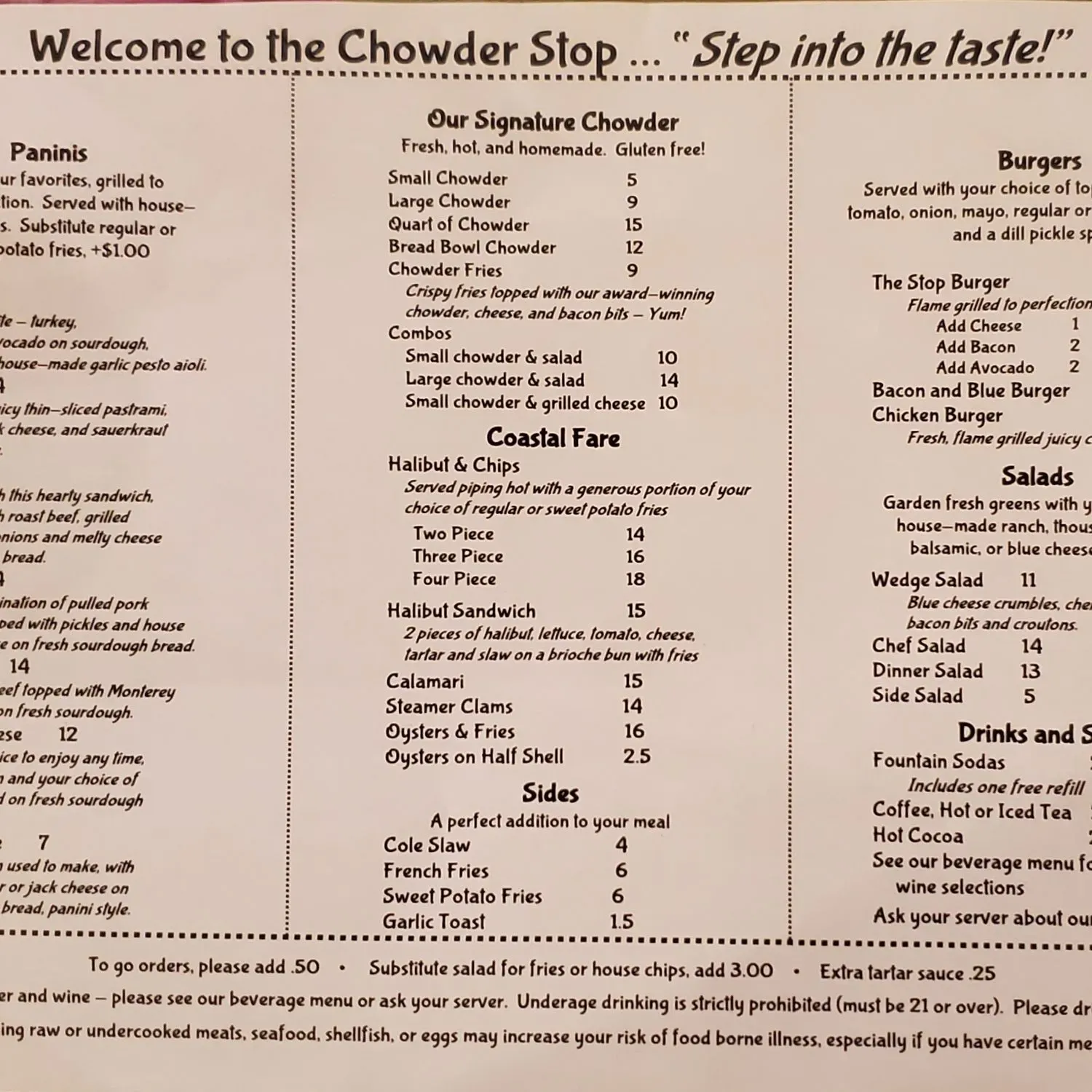 The Chowder Stop Menu - Updated October 2025