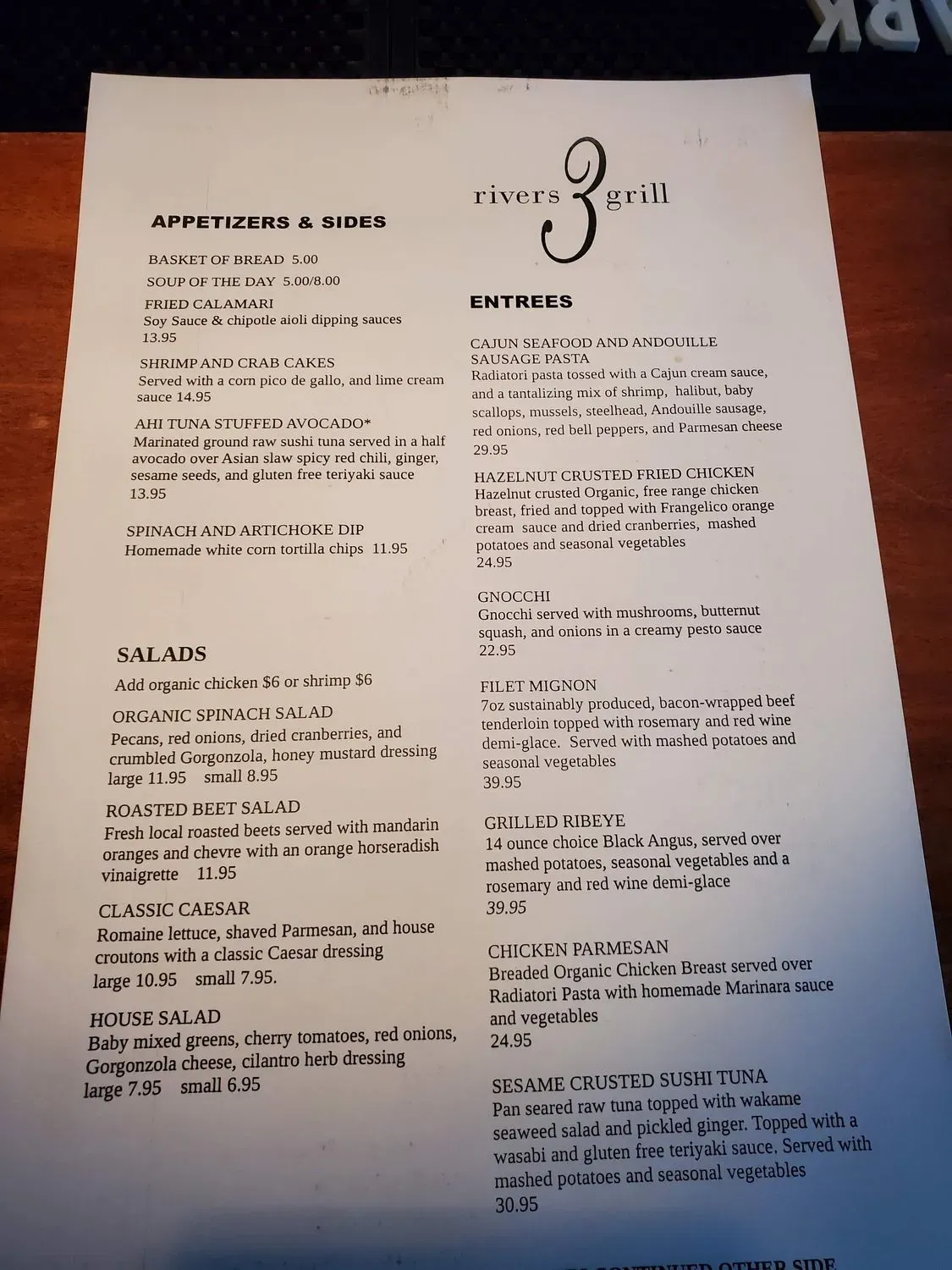 3 Rivers Grill Menu - Updated October 2025