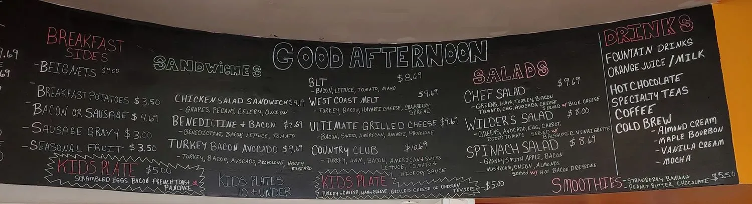 Wilder’s Cafe Menu - Updated October 2025