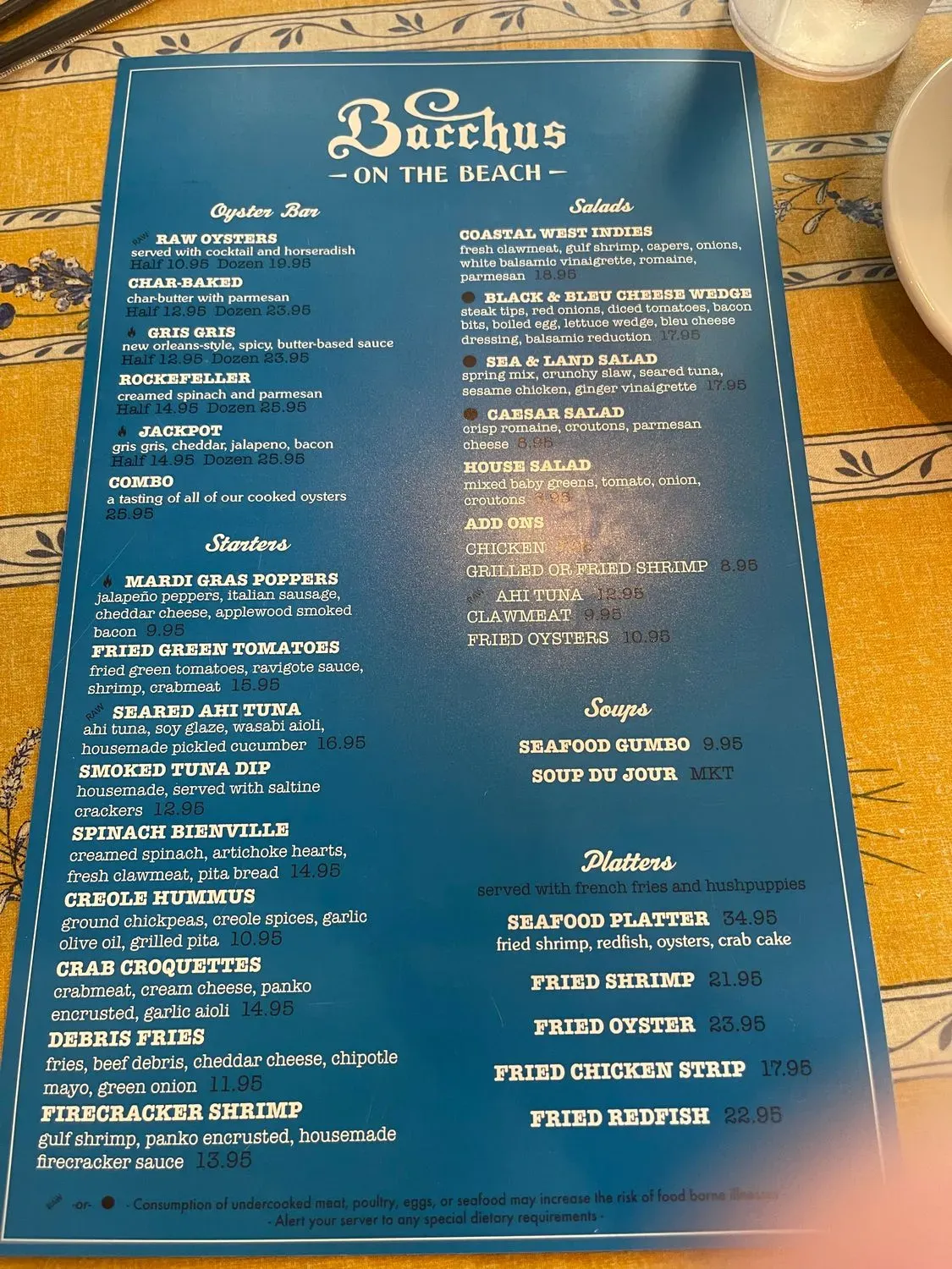 Bacchus On The Beach Menu - Updated October 2025