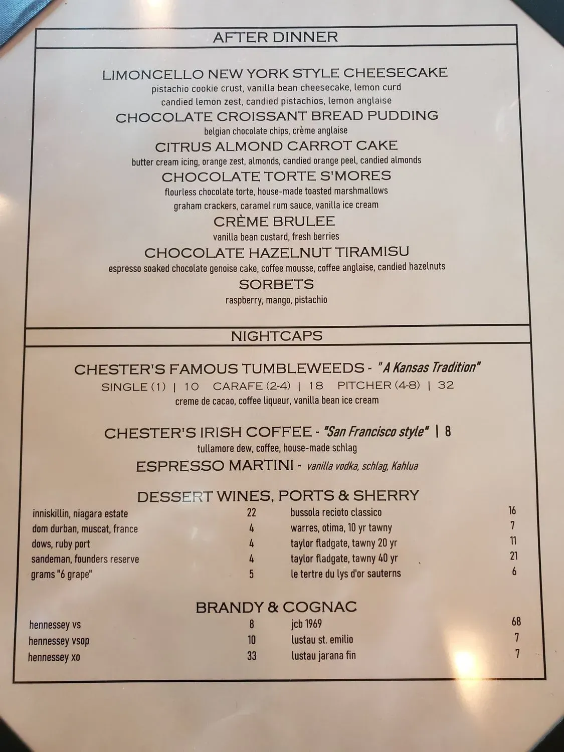 Chesters Chophouse & Wine Bar Menu - Updated October 2025