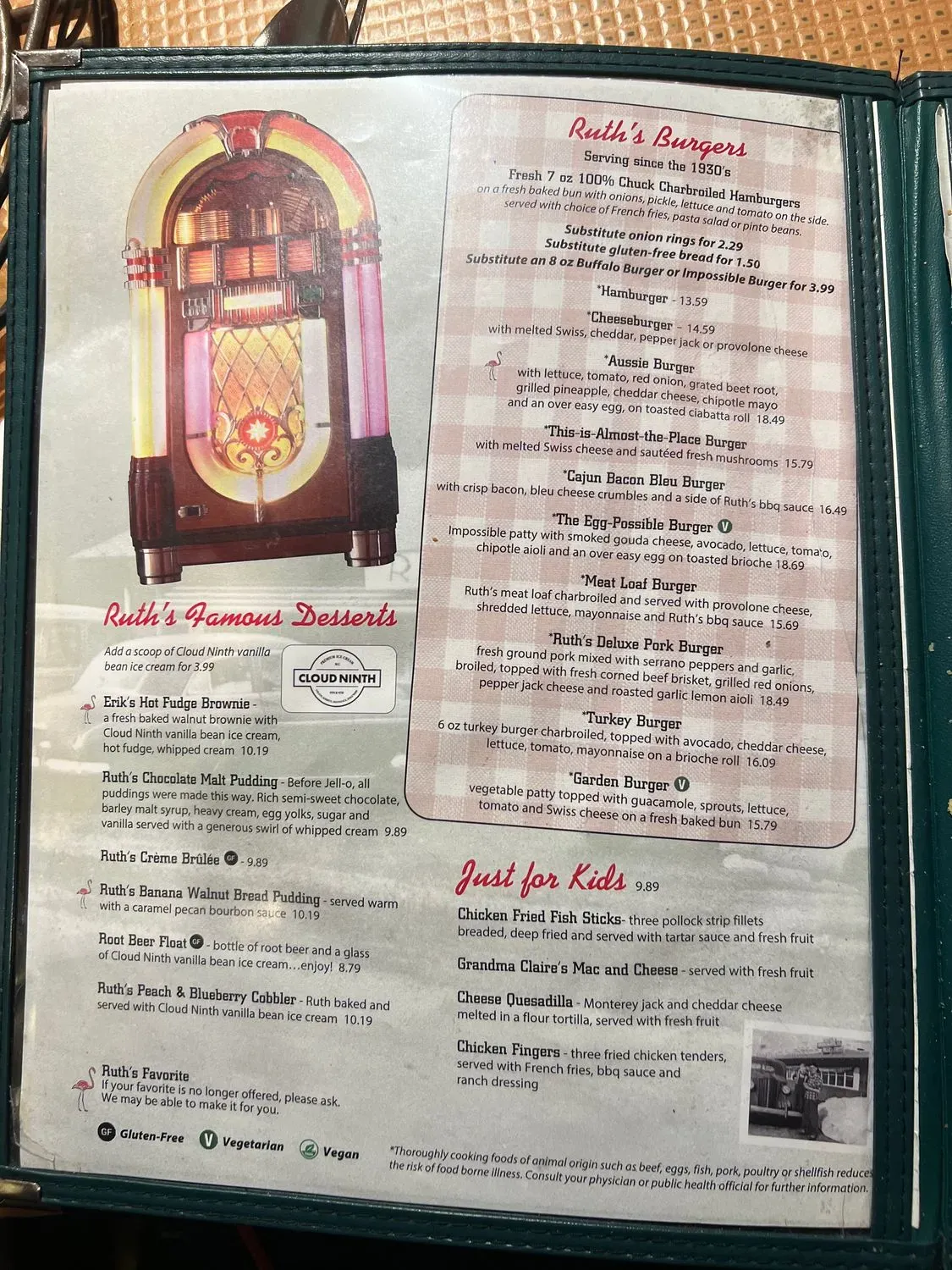 Ruth's Diner Menu - Updated October 2025