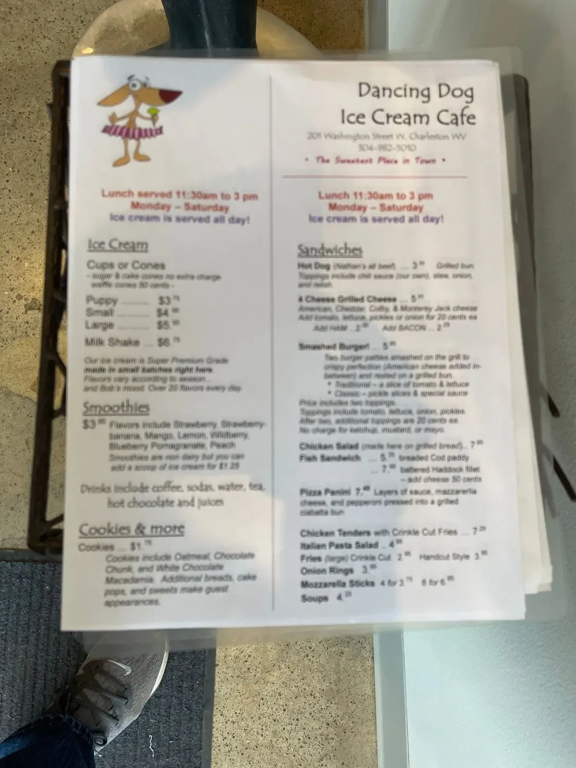 Dancing Dog Ice Cream Menu - Updated October 2025
