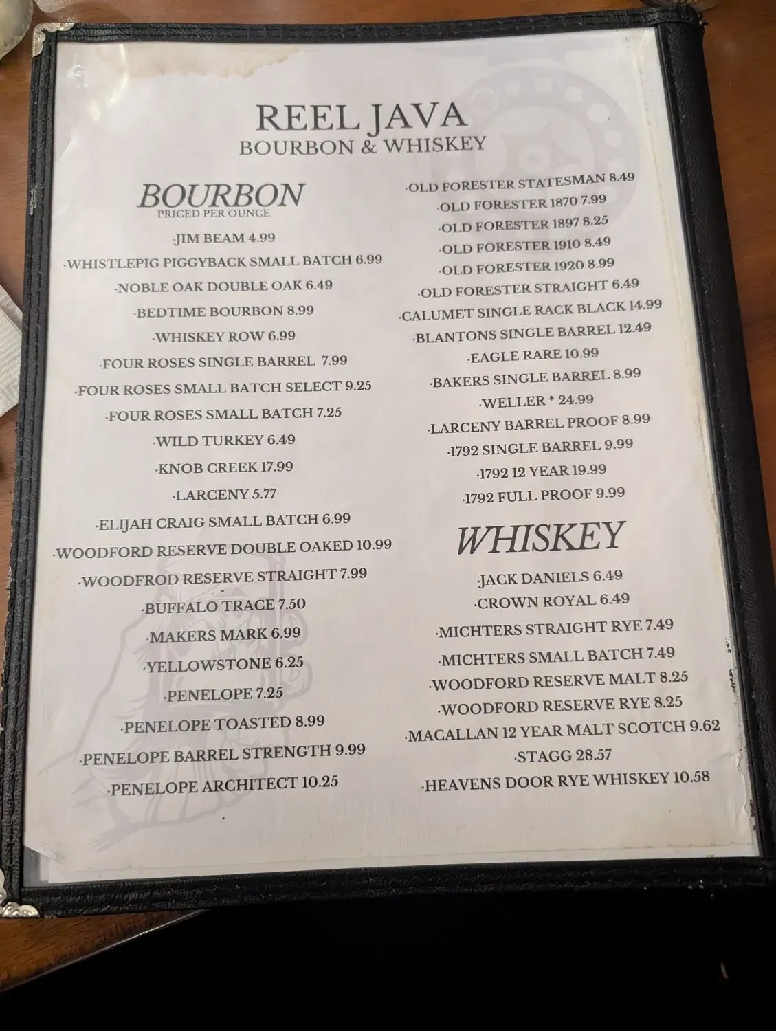 Reel Java Restaurant Menu - Updated October 2025