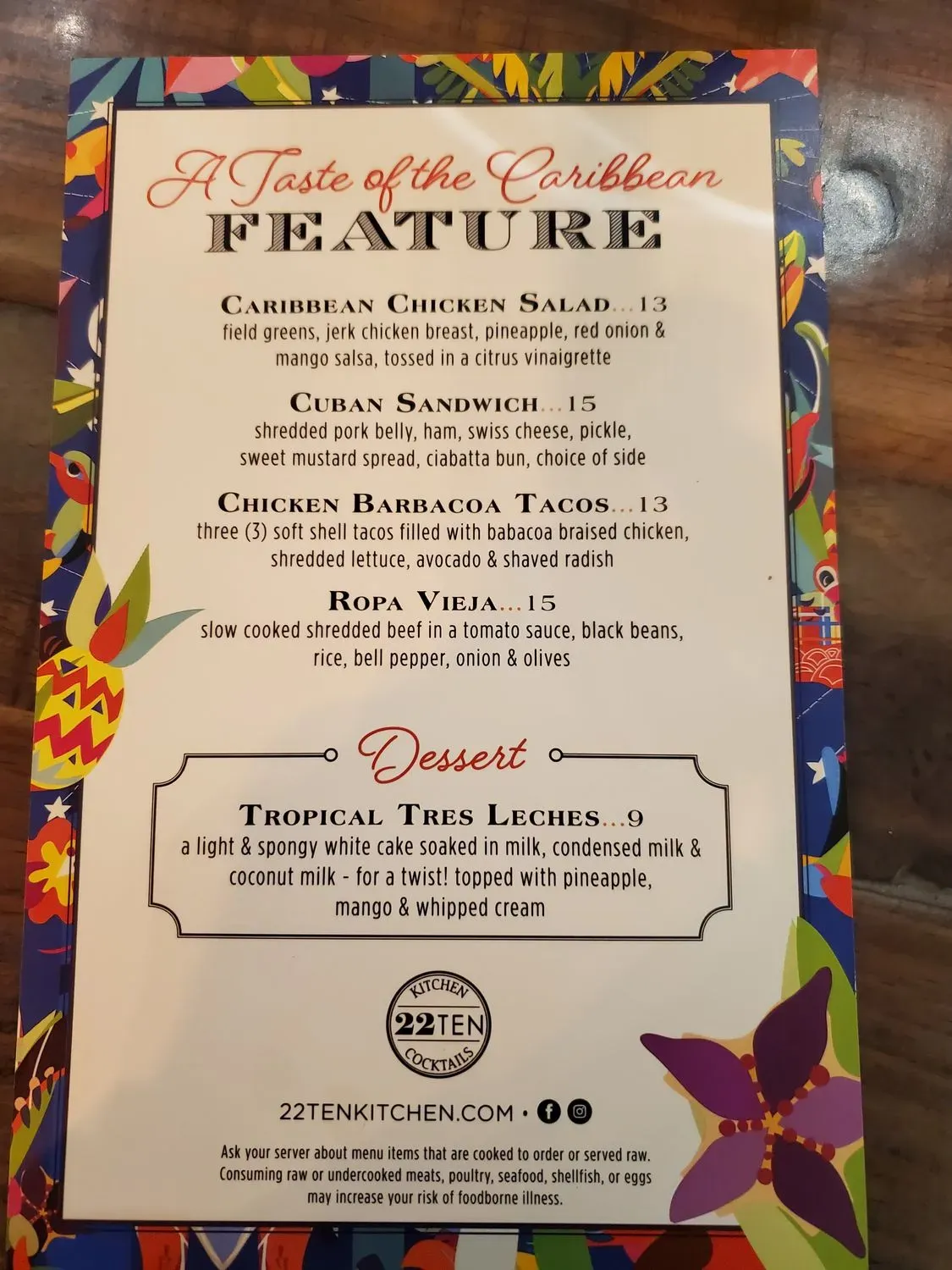 22TEN Kitchen Cocktails Menu - Updated October 2025