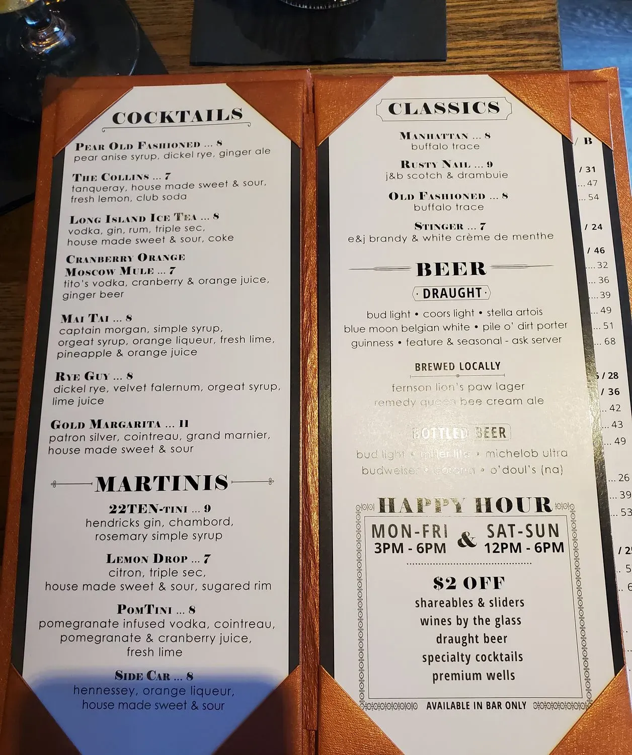 22TEN Kitchen Cocktails Menu - Updated October 2025
