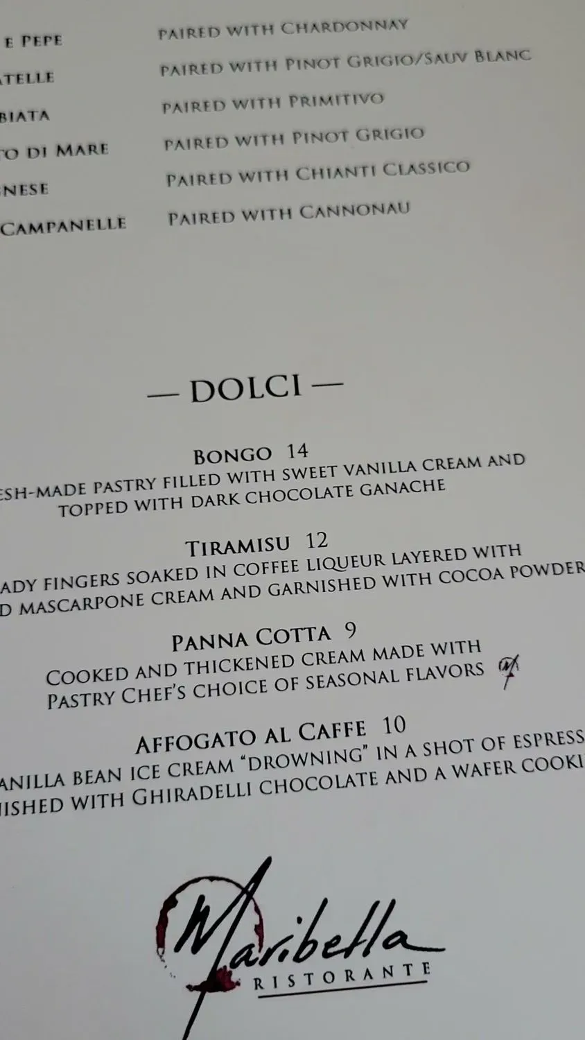 Maribella Ristorante Menu - Updated October 2025