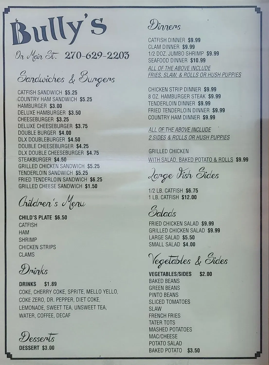 Bully's On Main St. Menu - Updated October 2025