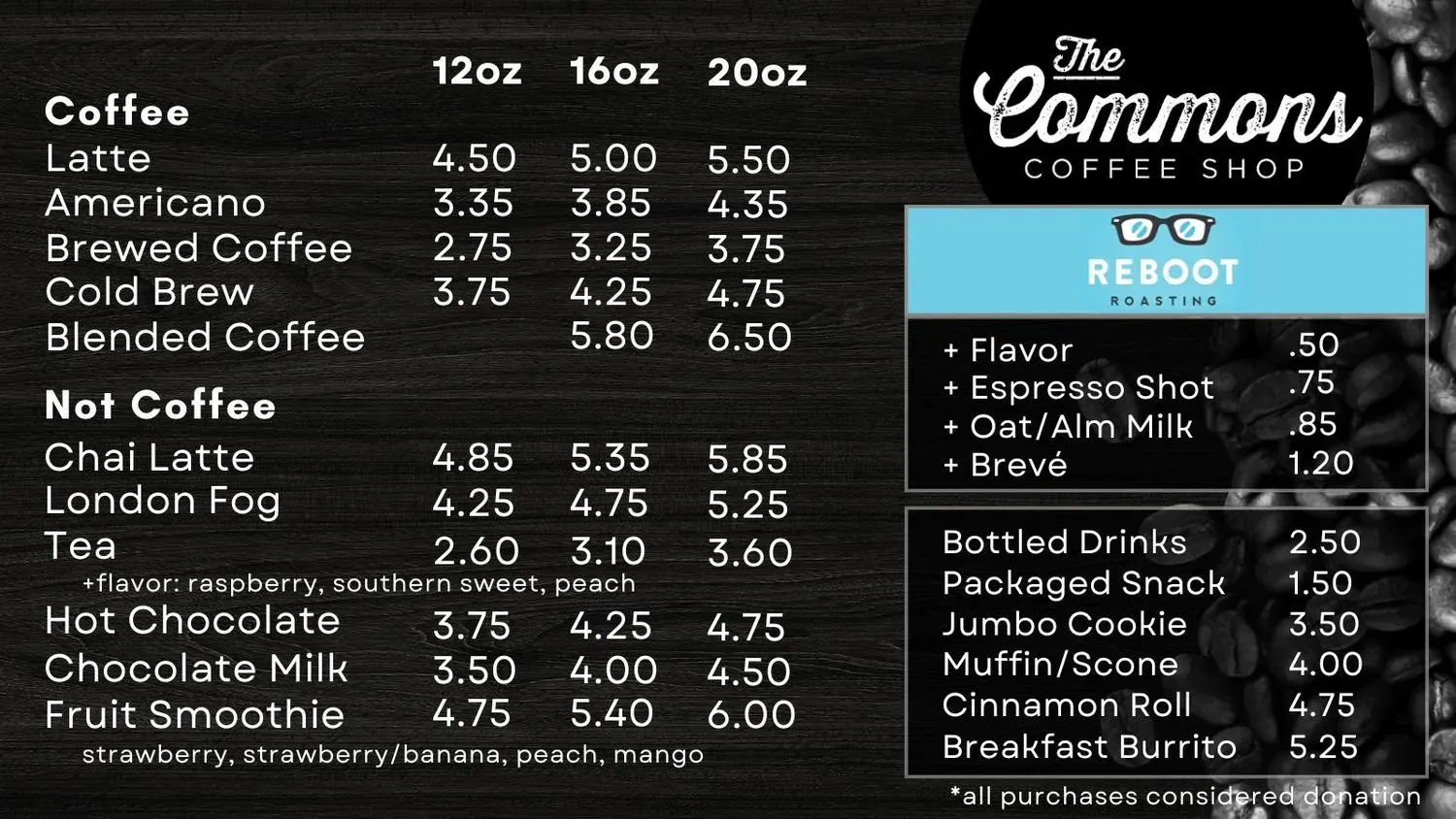 The Commons: A Place to Gather Menu - Updated October 2025