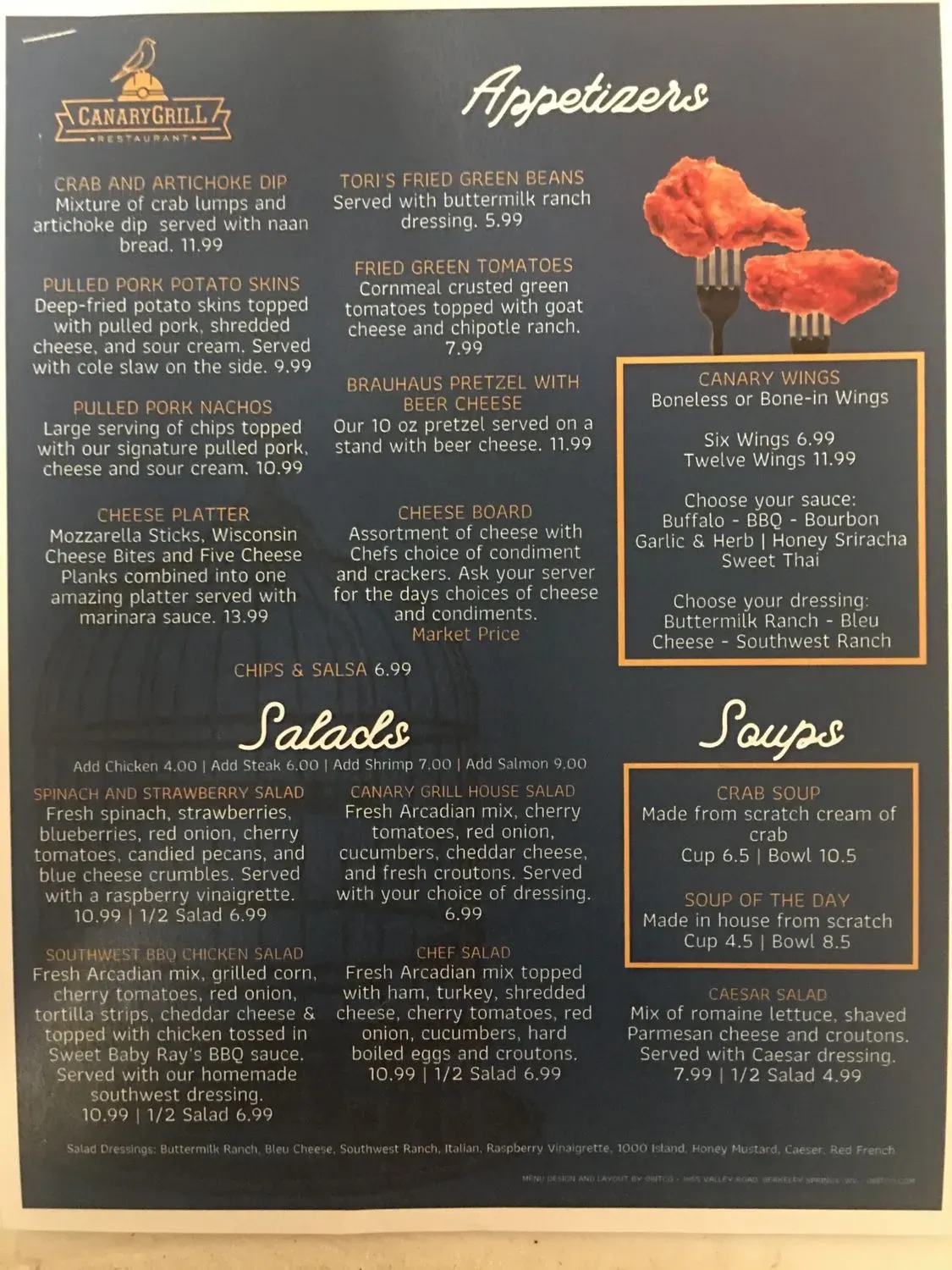 Canary Grill Menu - Updated October 2025