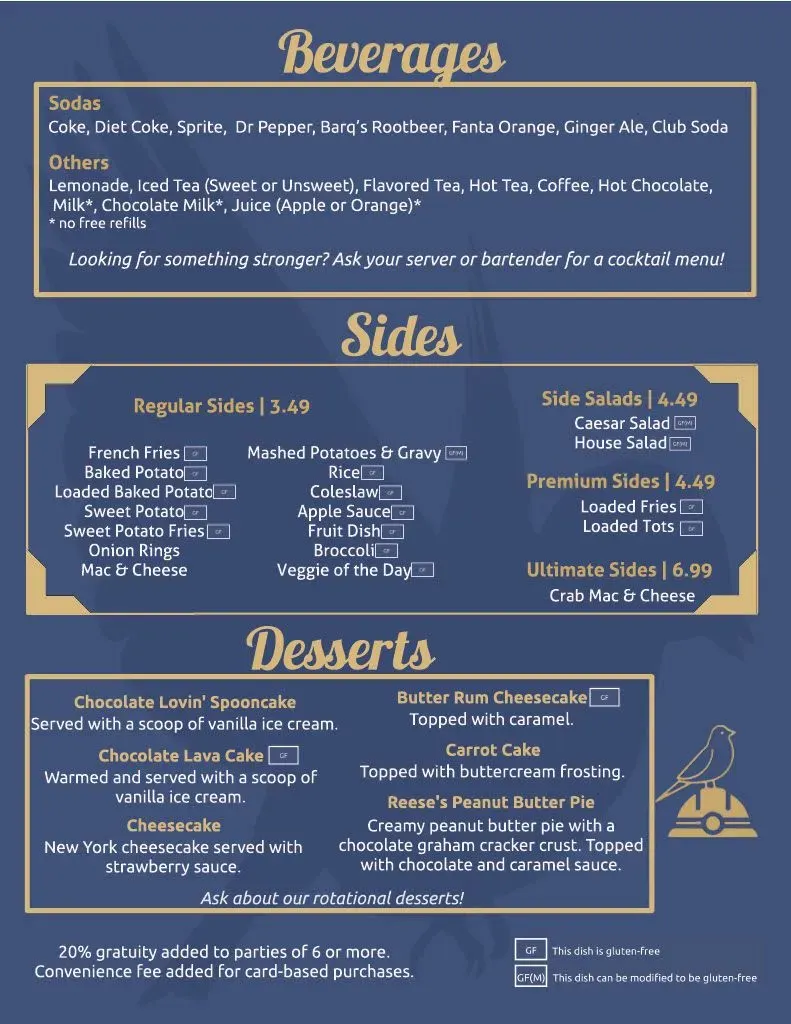 Canary Grill Menu - Updated October 2025