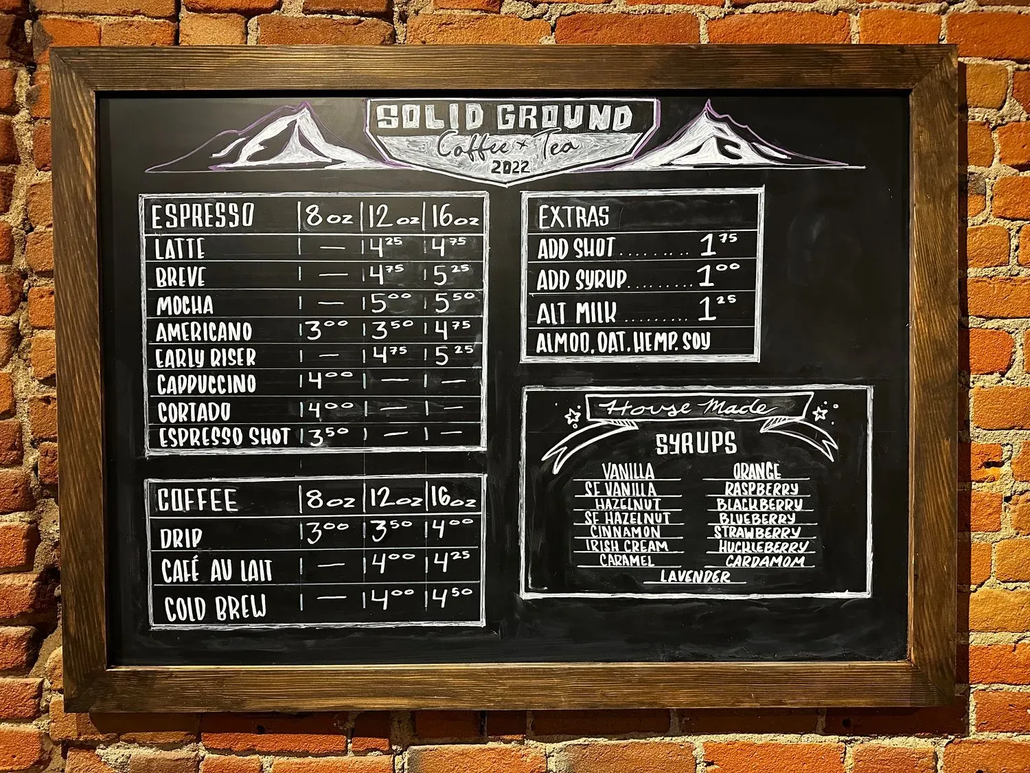 Solid Ground Coffee + Tea Menu - Updated October 2025