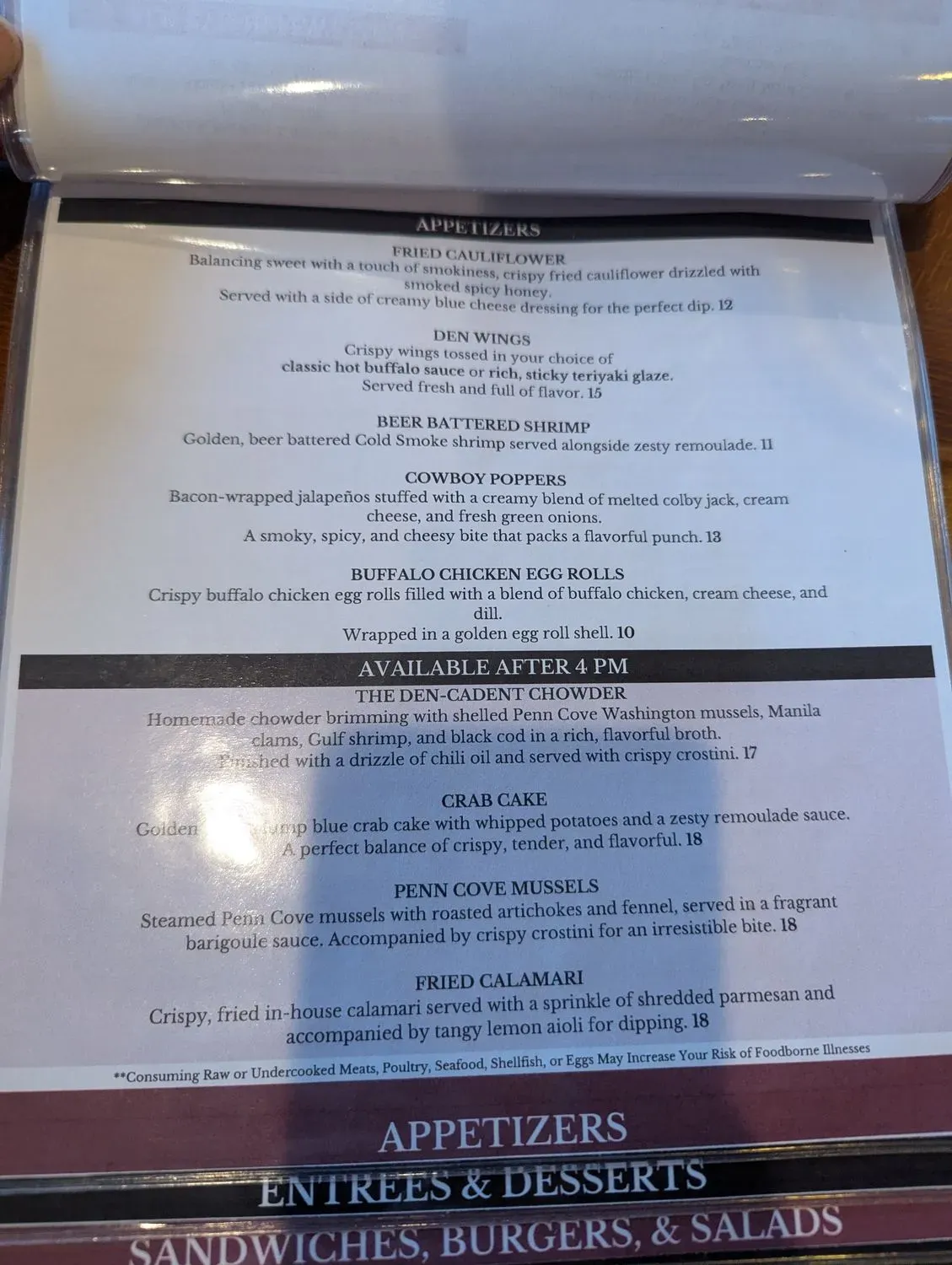 The Den Menu - Updated October 2025