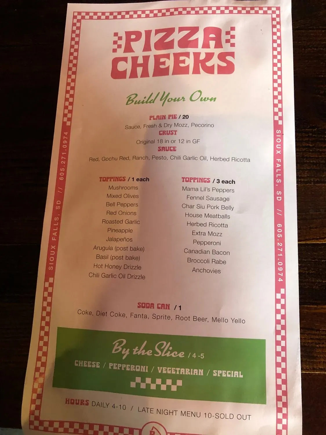 Pizza Cheeks Menu | Sioux Falls, SD | Checkle