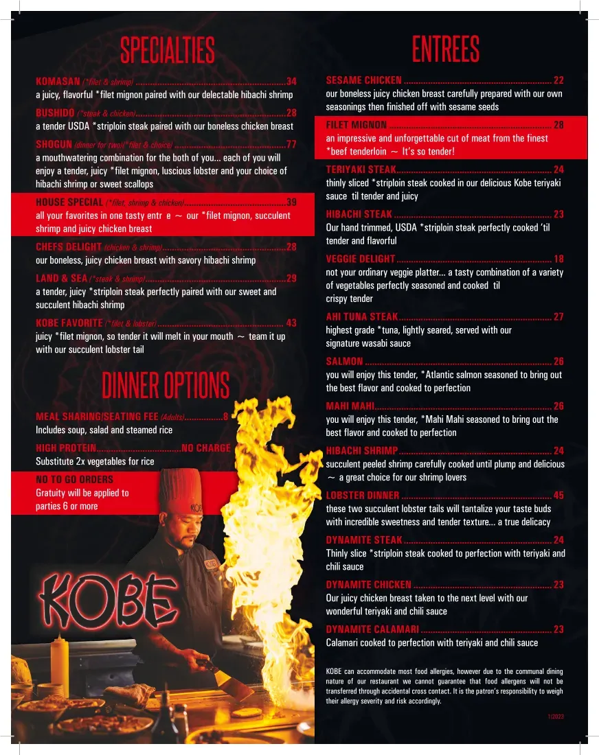 Kobe Steak House of Japan Menu - Updated October 2025