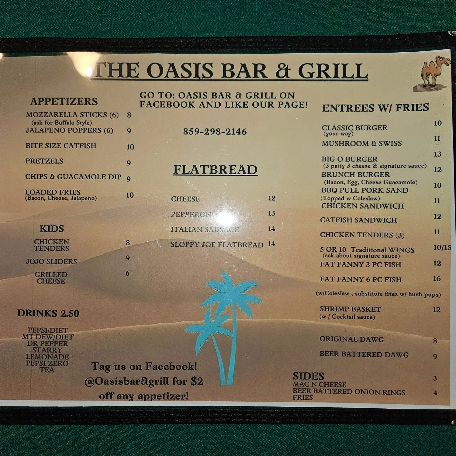 The Oasis Bar & Grill Menu - Updated October 2025