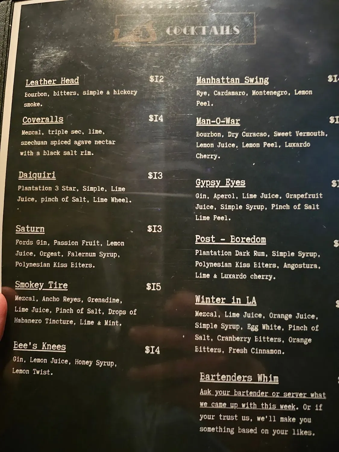 CrowBar Hardware Store Menu - Updated October 2025