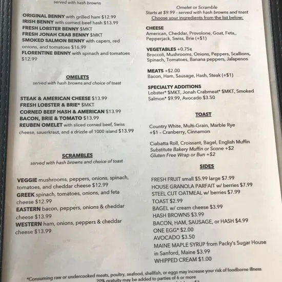 The Greenery Cafe Menu | Ogunquit, ME | Checkle