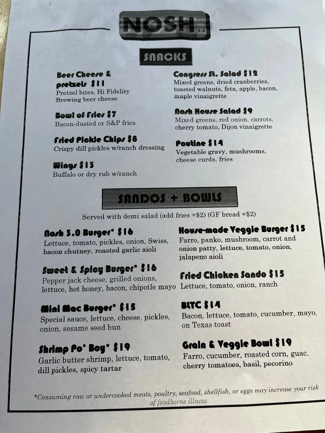 Nosh Kitchen Bar Menu - Updated October 2025
