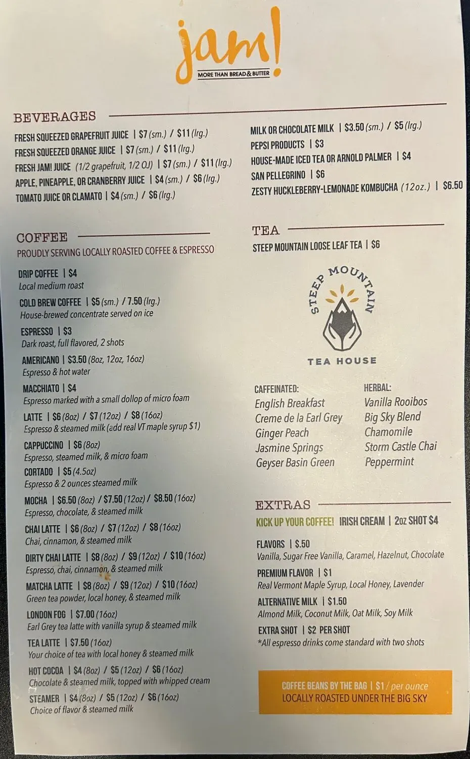Jam! Menu - Updated October 2025