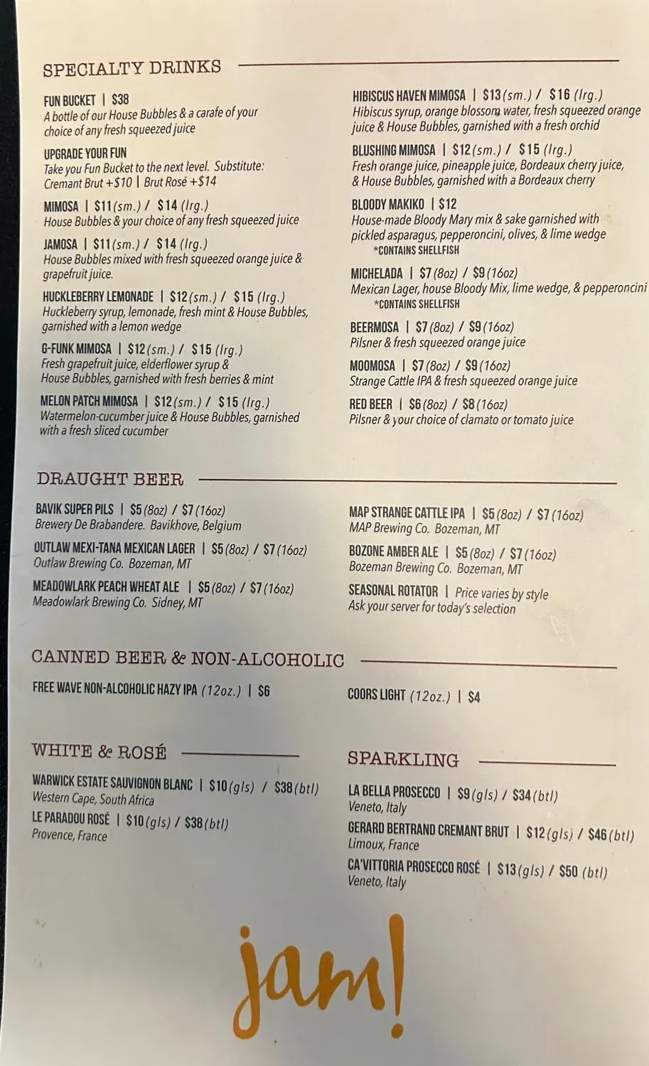 Jam! Menu - Updated October 2025