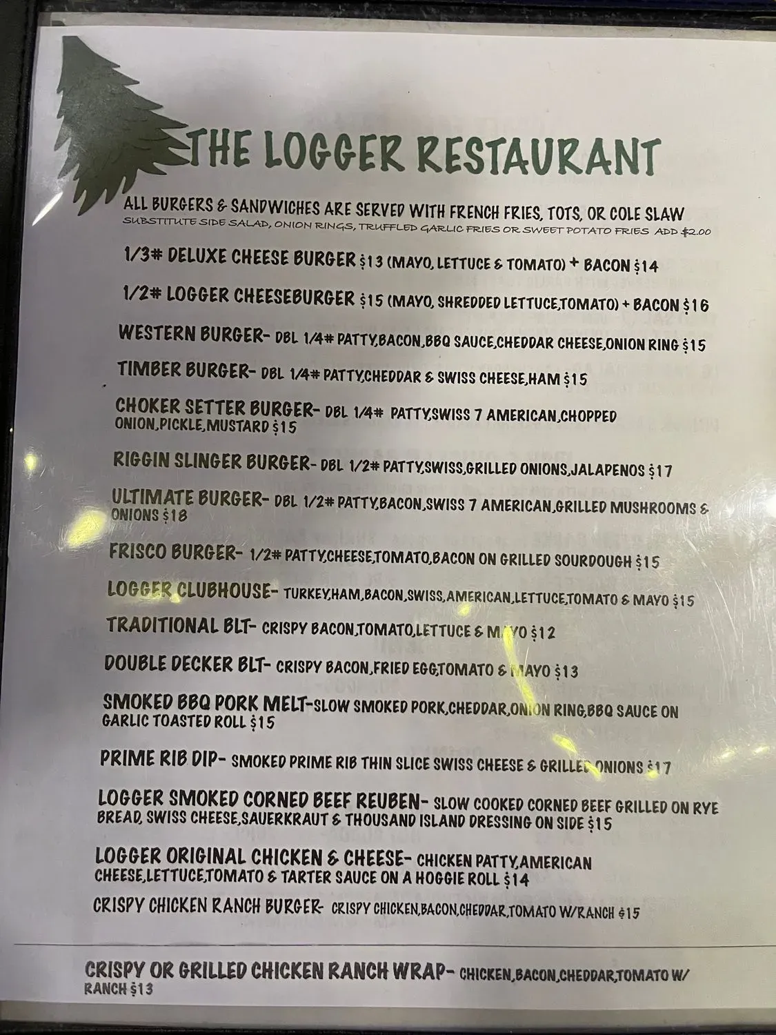 The Logger Restaurant Menu - Updated October 2025