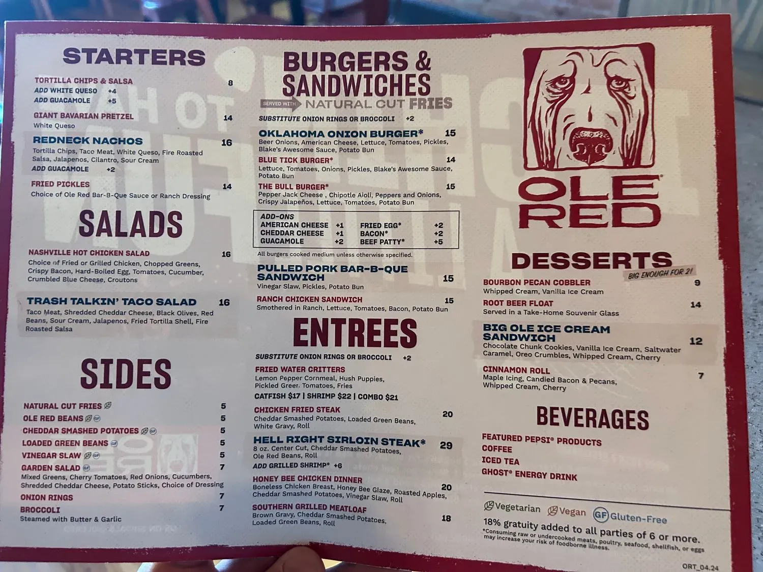 Ole Red Menu - Updated October 2025
