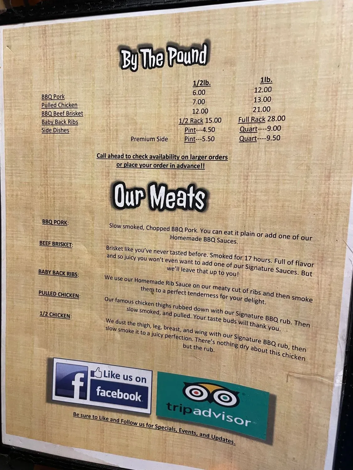 The Hog’s Trough Menu - Updated October 2025