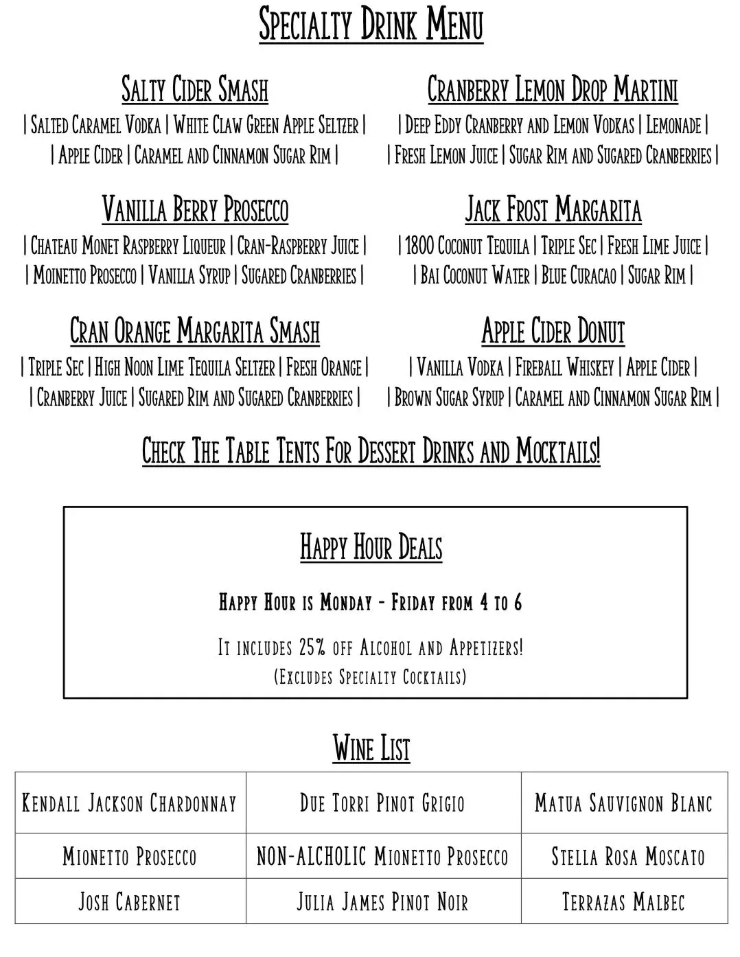 The Highland Grille Menu - Updated October 2025