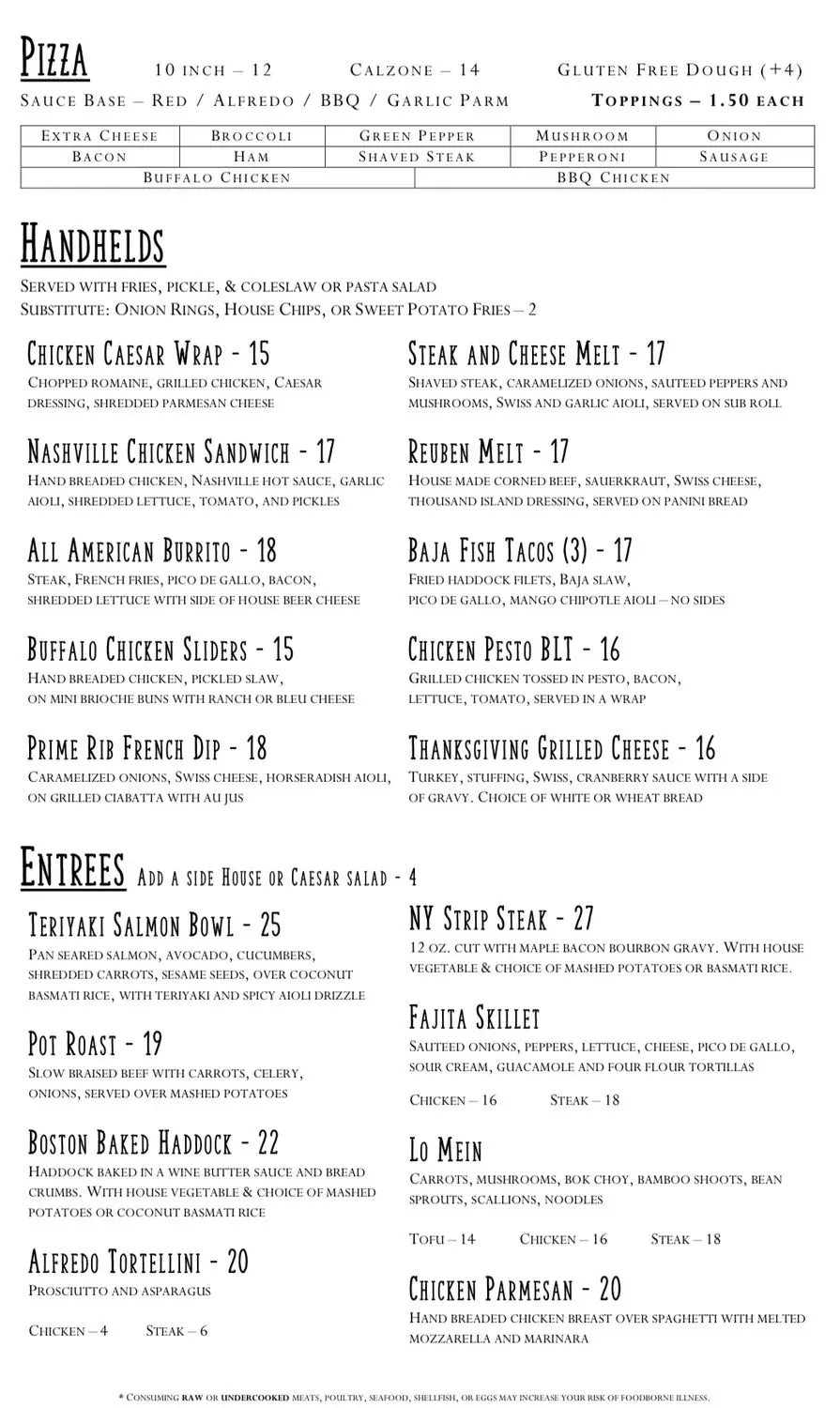 The Highland Grille Menu - Updated October 2025