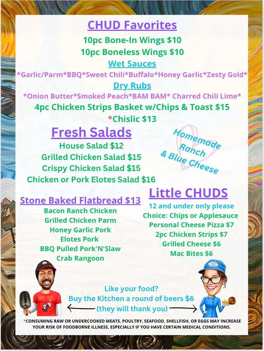 CHUDS Pub and Grub Menu - Updated October 2025