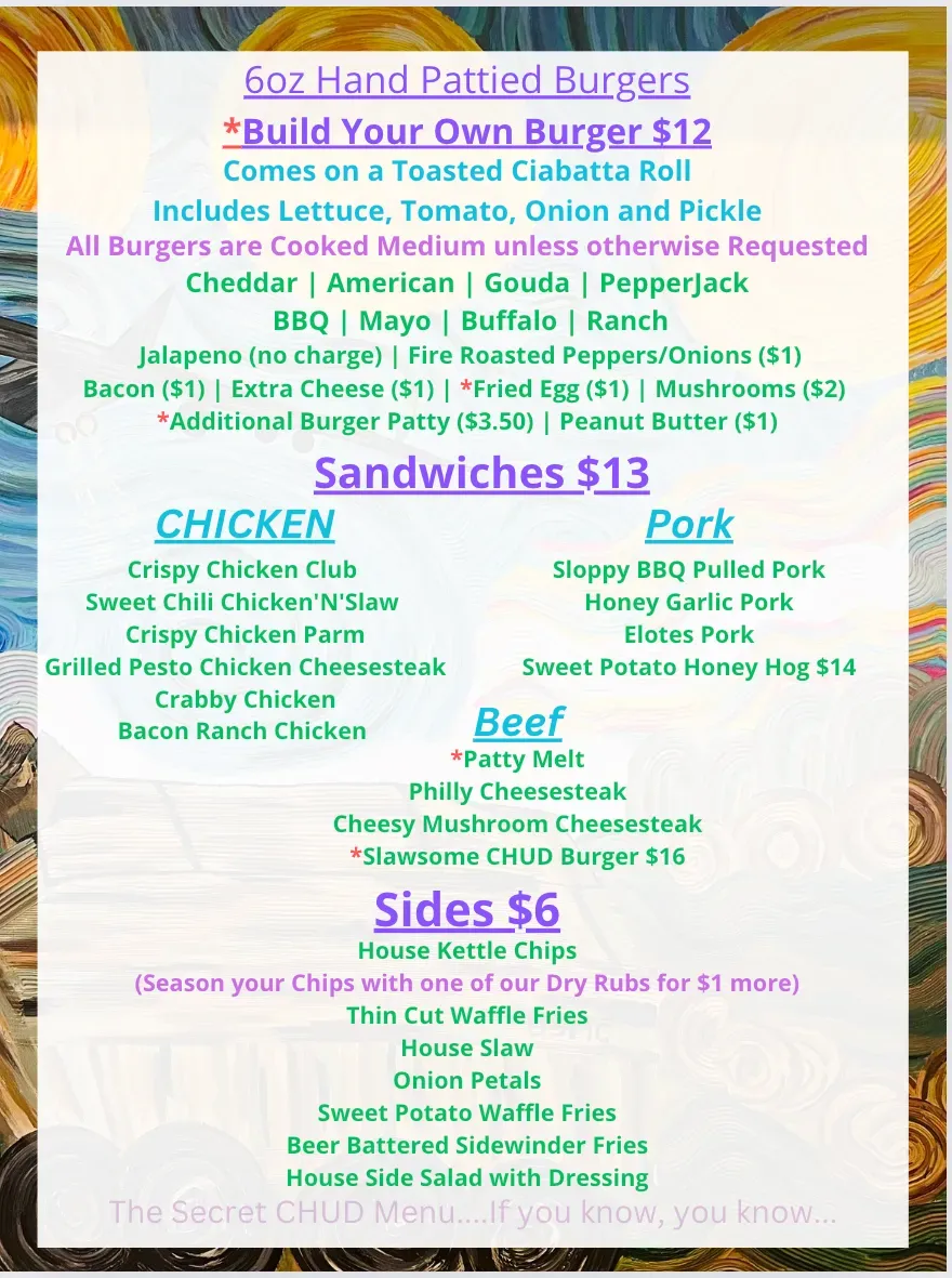 CHUDS Pub and Grub Menu - Updated October 2025