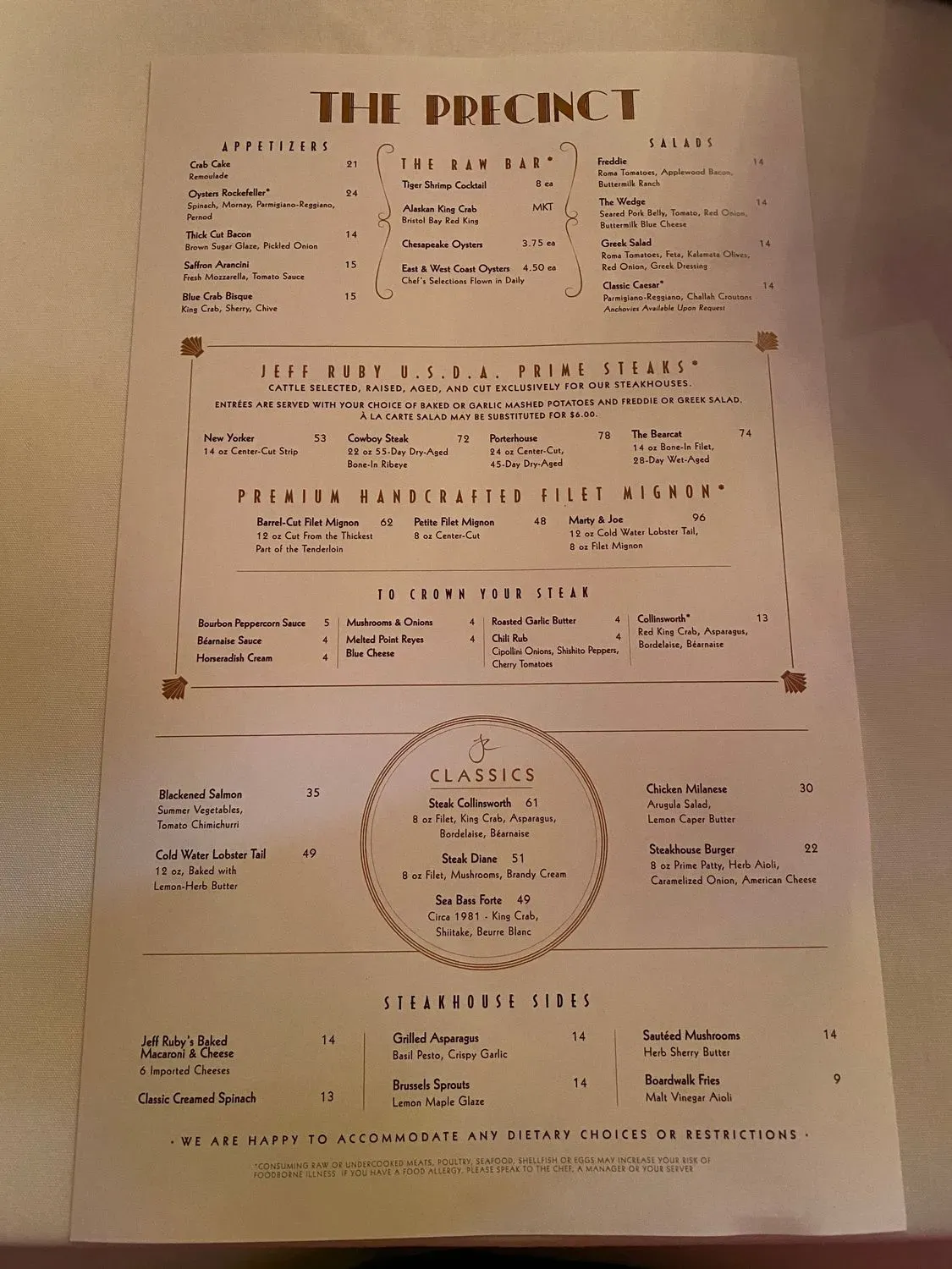 The Precinct By Jeff Ruby Menu - Updated October 2025