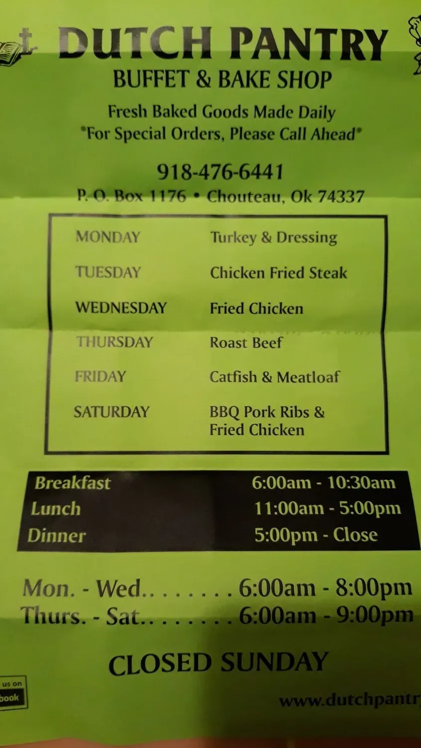 Dutch Pantry Menu - Updated October 2025