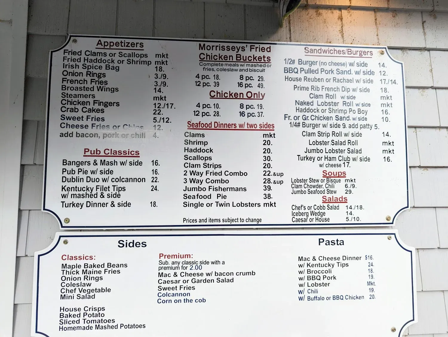 Morrisseys' Porch & Pub Menu - Updated October 2025